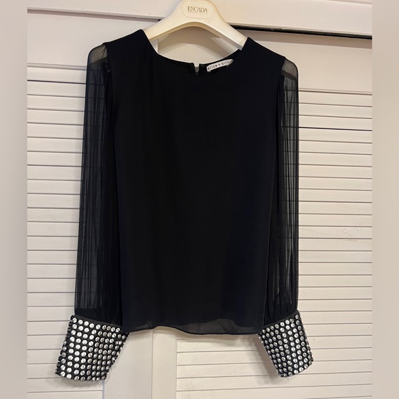 Alice + Olivia Vix Embellished Cuff Silk Blouse - Picture 8 of 11